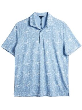 Patrick Assaraf Pima Cotton Stretch Light Blue Floral Short Sleeve Polo NWT L
